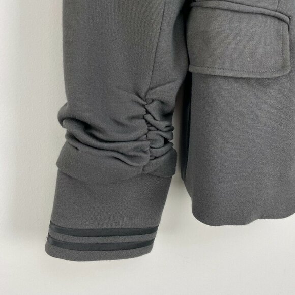 LaRok Womens Size S Gray Shawl Collar Blazer Black Piping Ruched Sleeve Jacket - Picture 3 of 11